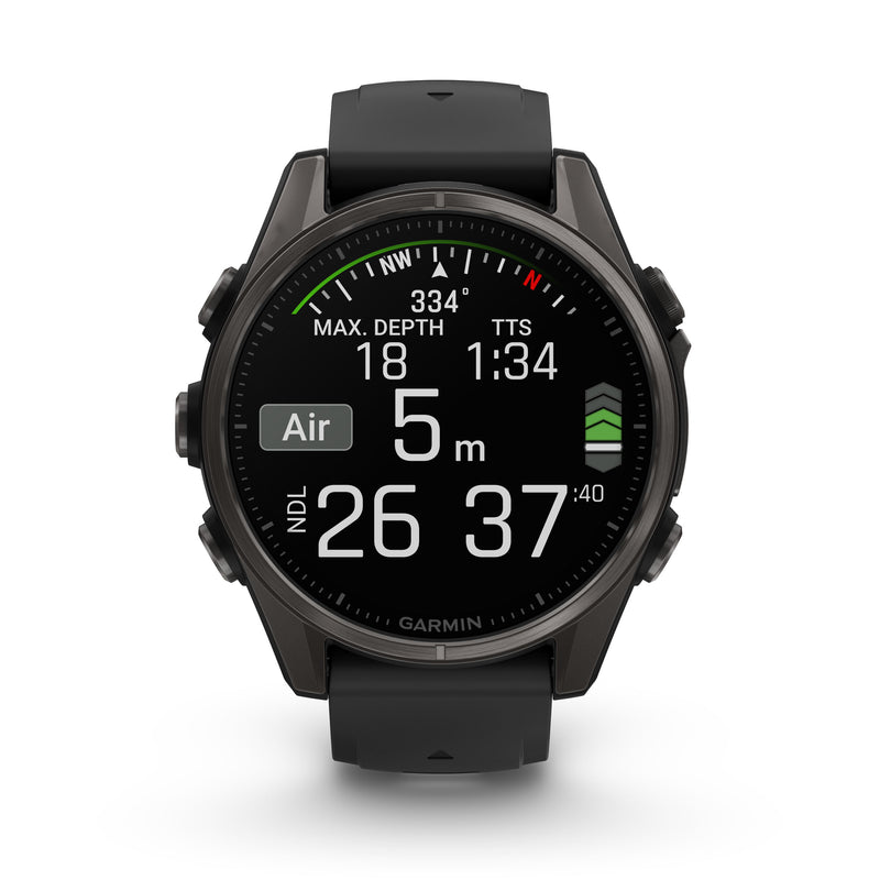 Load image into Gallery viewer, Fenix 8 AMOLED Sapphire - 43 mm - Carbon Gray DLC Titanium with Black | Pebble Gray Silicone
