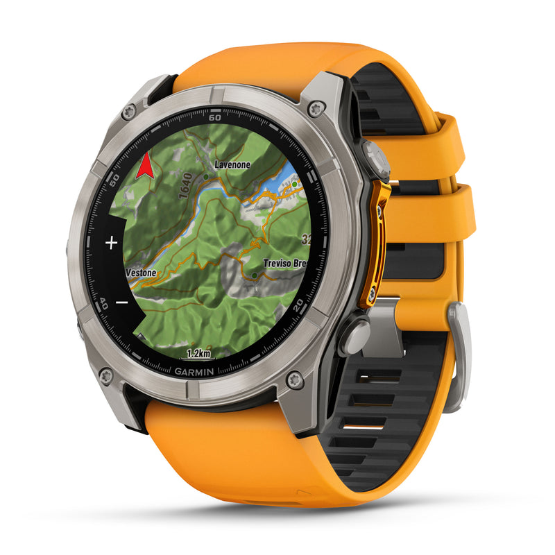 Load image into Gallery viewer, Fenix 8 AMOLED Sapphire - 51 mm - Titanium with Spark Orange | Graphite Silicone Band
