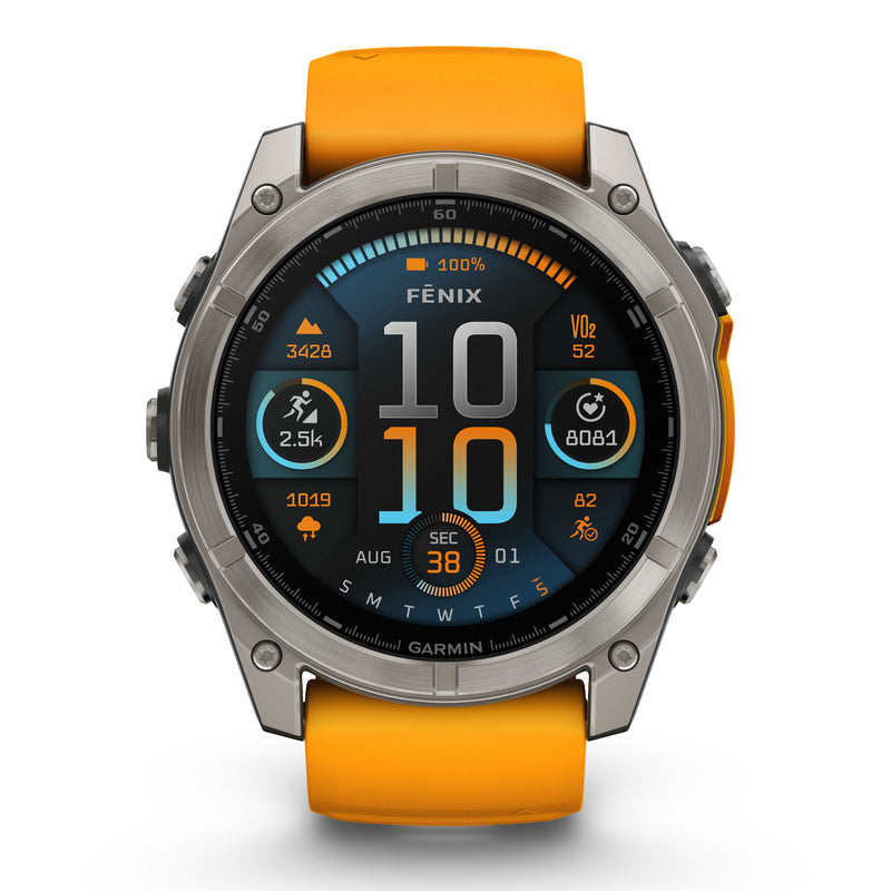 Load image into Gallery viewer, Fenix 8 AMOLED Sapphire - 51 mm - Titanium with Spark Orange | Graphite Silicone Band

