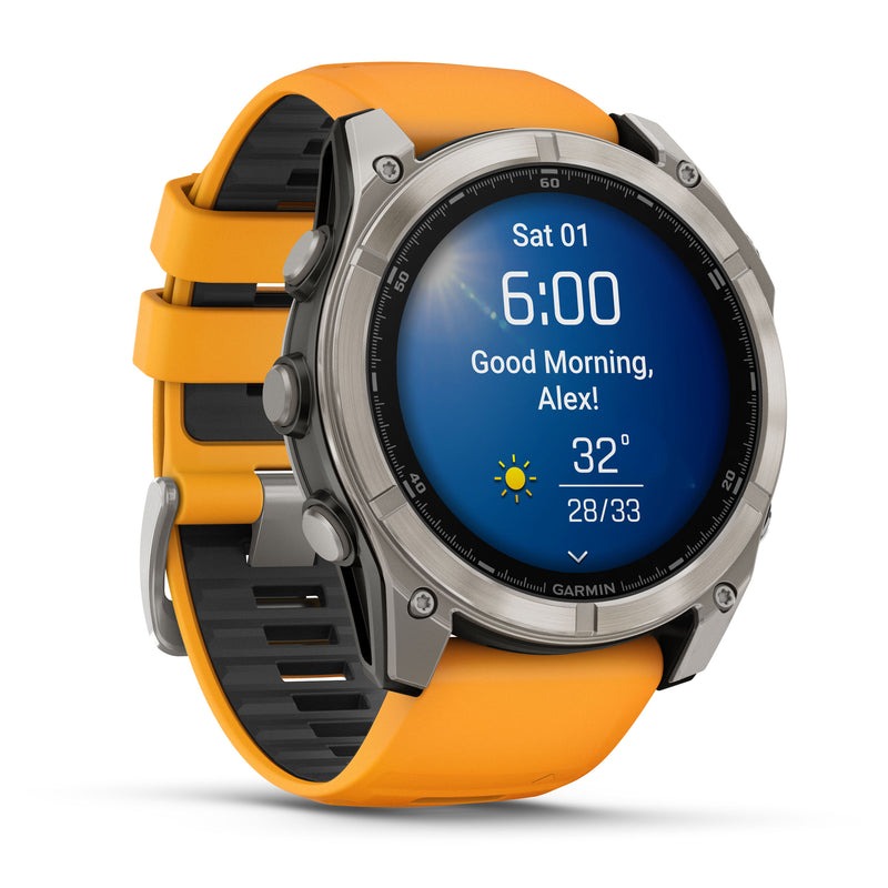 Load image into Gallery viewer, Fenix 8 AMOLED Sapphire - 51 mm - Titanium with Spark Orange | Graphite Silicone Band
