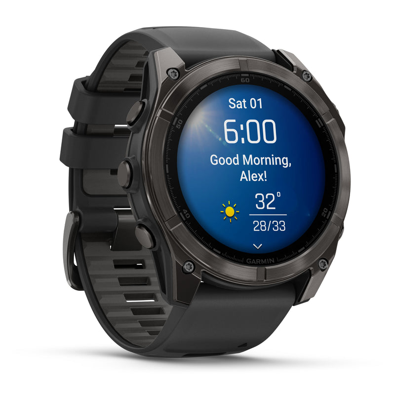 Load image into Gallery viewer, Fenix 8 AMOLED Sapphire - 51 mm - Carbon Gray DLC Titanium with Black | Pebble Gray Silicone Band
