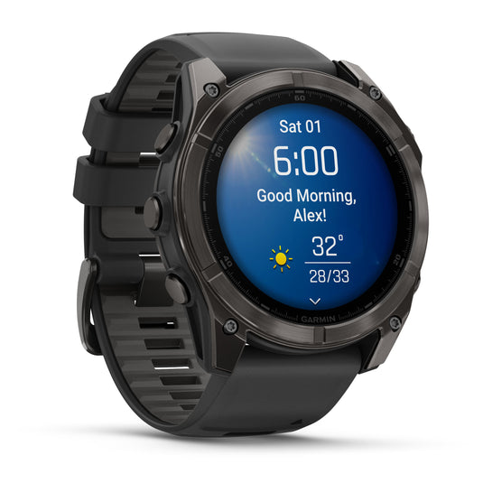 Fenix 8 AMOLED Sapphire - 51 mm - Carbon Gray DLC Titanium with Black | Pebble Gray Silicone Band
