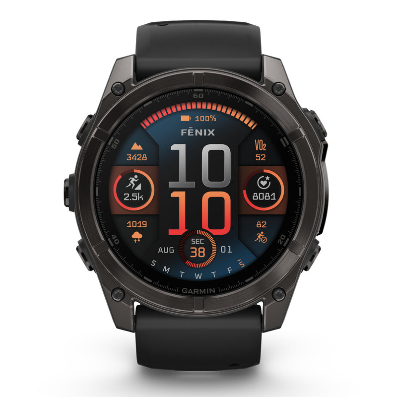 Load image into Gallery viewer, Fenix 8 AMOLED Sapphire - 51 mm - Carbon Gray DLC Titanium with Black | Pebble Gray Silicone Band
