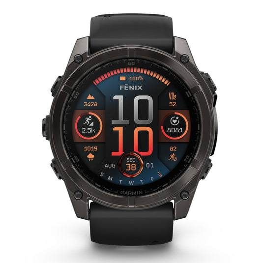 Fenix 8 AMOLED Sapphire - 51 mm - Carbon Gray DLC Titanium with Black | Pebble Gray Silicone Band