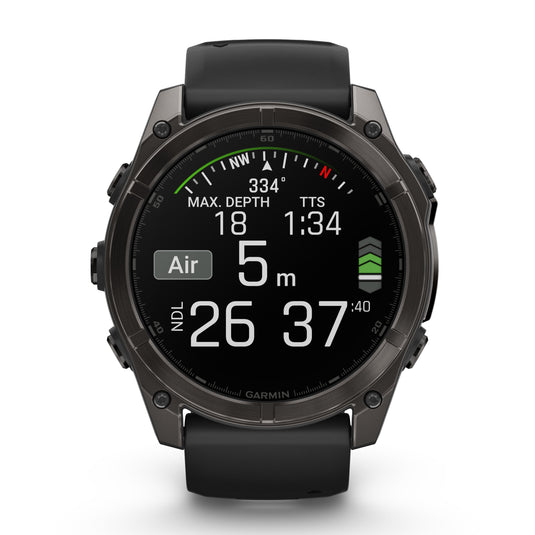 Fenix 8 AMOLED Sapphire - 51 mm - Carbon Gray DLC Titanium with Black | Pebble Gray Silicone Band