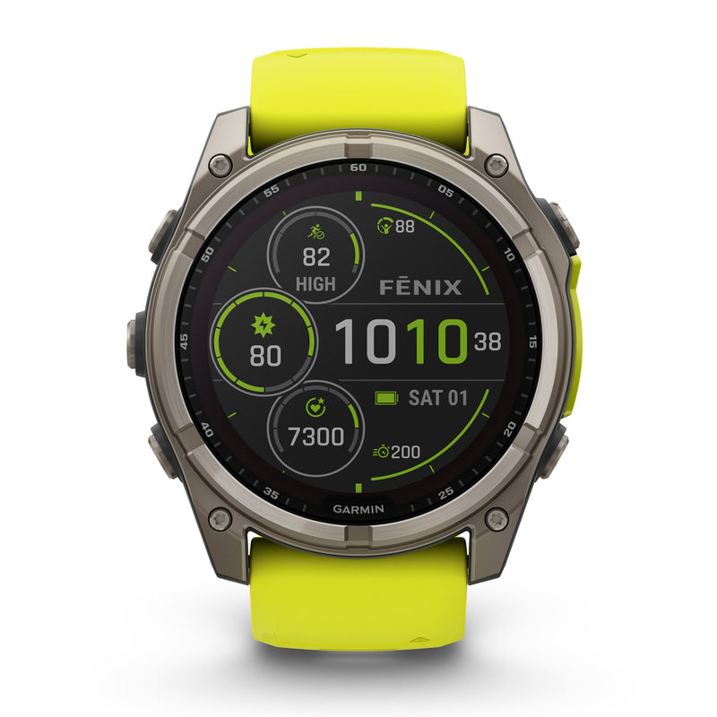 Load image into Gallery viewer, Fenix 8 Solar Sapphire - 51 mm - Titanium with Amp Yellow | Graphite Silicone Band
