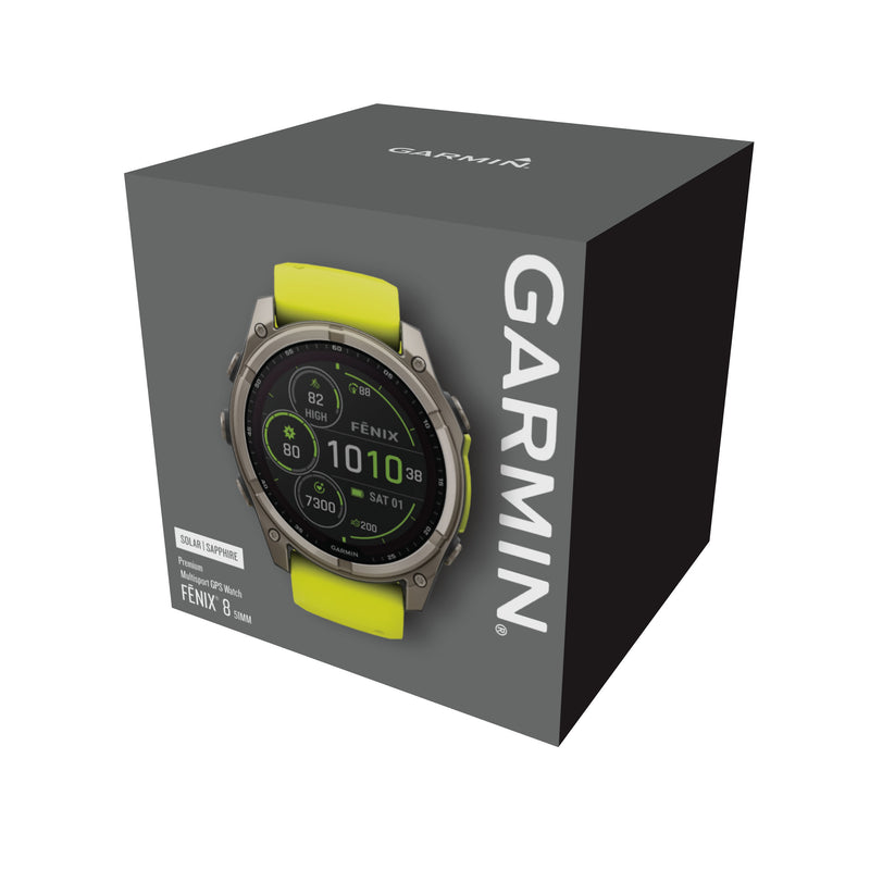 Load image into Gallery viewer, Fenix 8 Solar Sapphire - 51 mm - Titanium with Amp Yellow | Graphite Silicone Band
