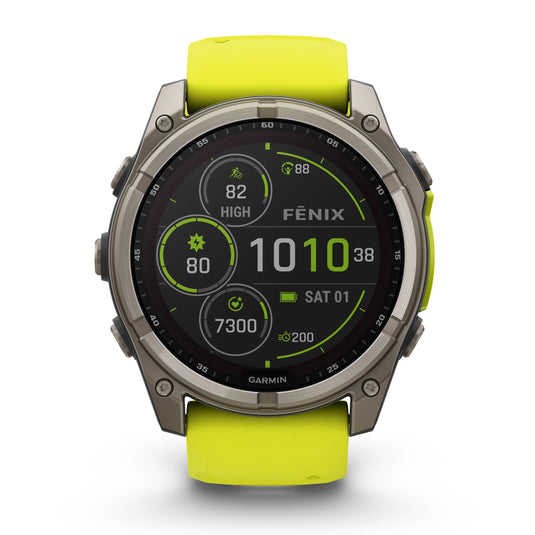 Fenix 8 Solar Sapphire - 51 mm - Titanium with Amp Yellow | Graphite Silicone Band