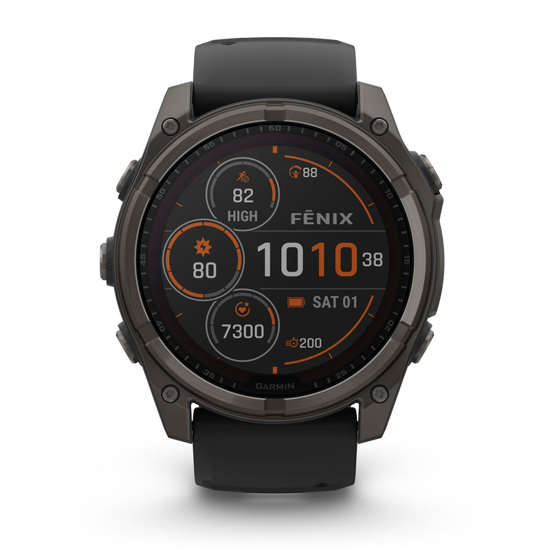 Load image into Gallery viewer, Fenix 8 Solar Sapphire - 51 mm - Carbon Gray DLC Titanium with Black | Pebble Gray Silicone Band

