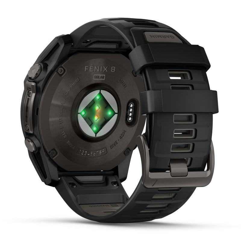 Load image into Gallery viewer, Fenix 8 Solar Sapphire - 51 mm - Carbon Gray DLC Titanium with Black | Pebble Gray Silicone Band
