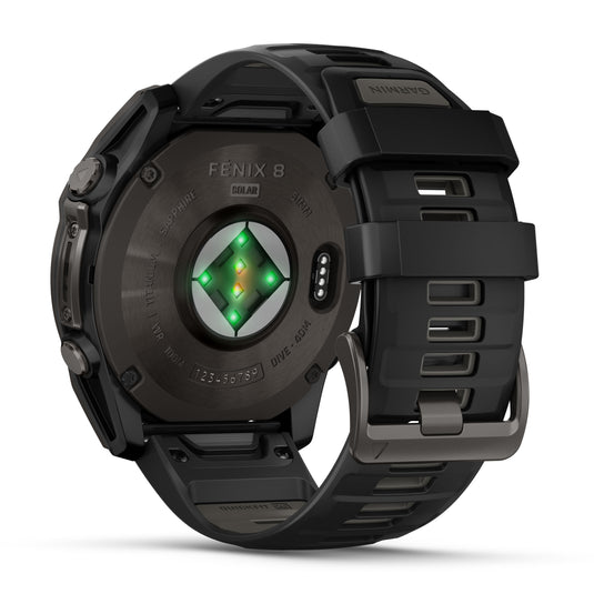 Fenix 8 Solar Sapphire - 51 mm - Carbon Gray DLC Titanium with Black | Pebble Gray Silicone Band