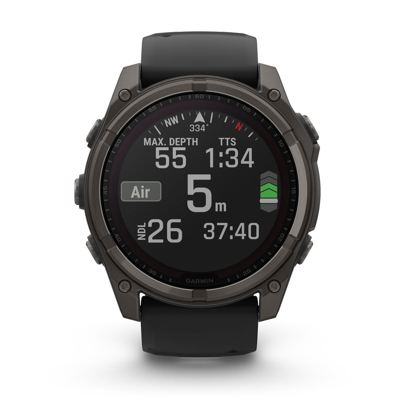 Load image into Gallery viewer, Fenix 8 Solar Sapphire - 51 mm - Carbon Gray DLC Titanium with Black | Pebble Gray Silicone Band
