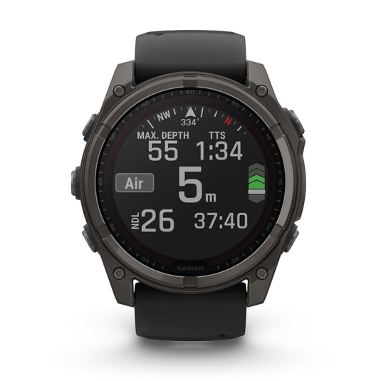Fenix 8 Solar Sapphire - 51 mm - Carbon Gray DLC Titanium with Black | Pebble Gray Silicone Band