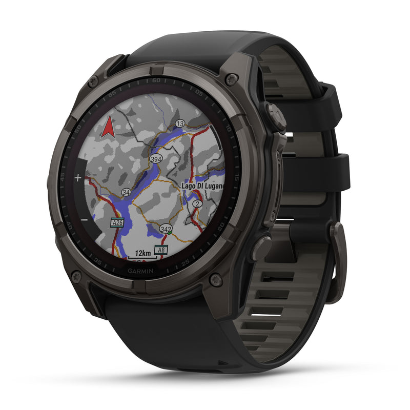 Load image into Gallery viewer, Fenix 8 Solar Sapphire - 51 mm - Carbon Gray DLC Titanium with Black | Pebble Gray Silicone Band
