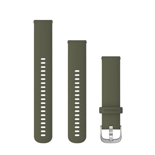 Curea silicon - Quick Release 20 - verde moss cu elemente metalice argintii