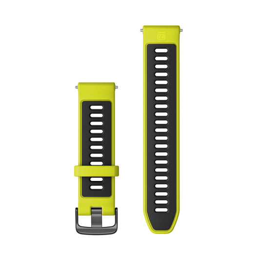 Curea silicon 22mm - pentru Forerunner - Amp Yellow/Neagra cu carcasa argintie