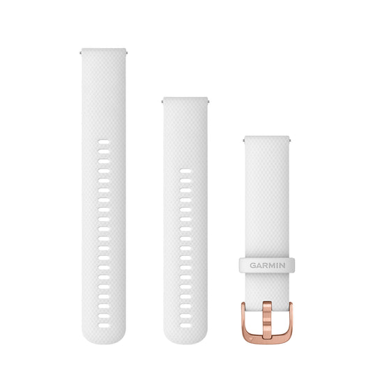 Curea silicon - Quick Release 20 - alba cu elemente metalice rose-gold