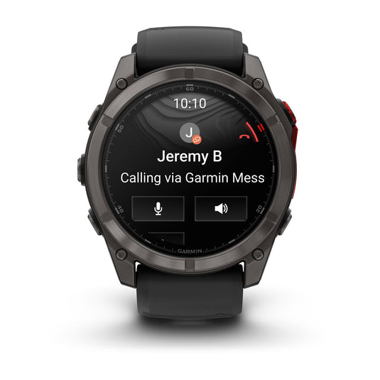 Ceas Garmin - fenix 8 Pro 51mm MICROLED - smartwatch premium Sapphire - ramă gri din titanium DLC si curea din silicon neagră-gri