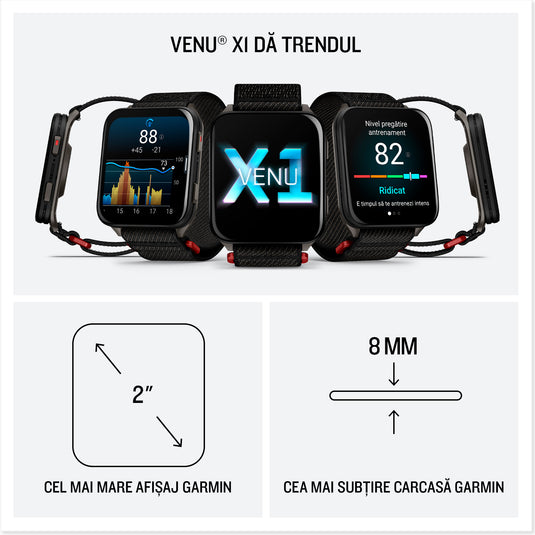 GARMIN - VENU X1 - SMARTWATCH CU GPS ȘI AMOLED - MOSS CU SPATE DIN TITAN ARGINTIU ȘI CUREA DIN NAILON COMFORTFIT MOSS