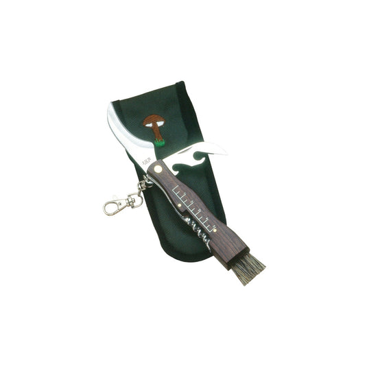 Briceag JOKER pentru ciuperci, maner lemn, lama 7cm, teaca verde JKR0089