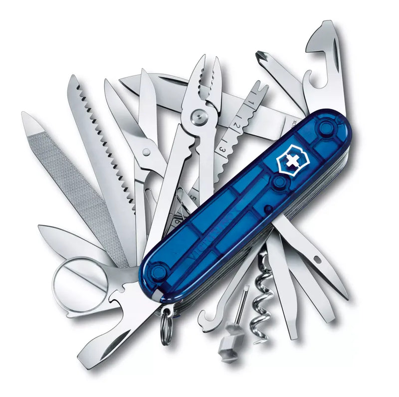 Încărcați imaginea în vizualizatorul Galerie, Cutit briceag, 33 functii, VICTORINOX SWISS CHAMP TRANSPARENT BLUE 1.6795.T2
