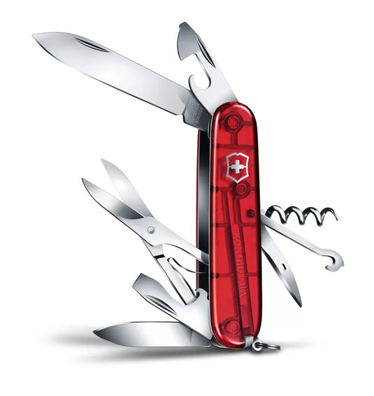 Cutit briceag, 14 functii, VICTORINOX CLIMBER TRANSPARENT RED 1.3703.T