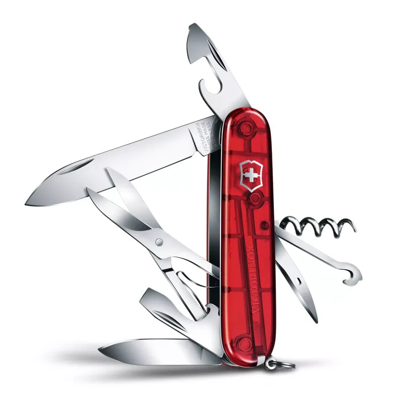 Încărcați imaginea în vizualizatorul Galerie, Cutit briceag, 14 functii, VICTORINOX CLIMBER TRANSPARENT RED 1.3703.T
