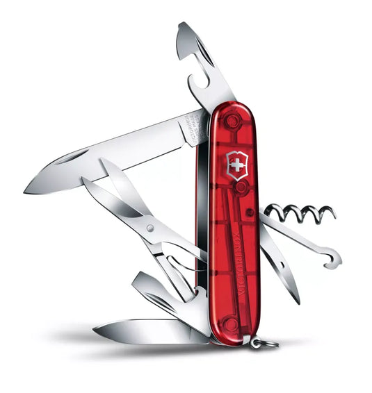 Cutit briceag, 14 functii, VICTORINOX CLIMBER TRANSPARENT RED 1.3703.T