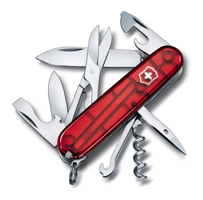 Cutit briceag, 14 functii, VICTORINOX CLIMBER TRANSPARENT RED 1.3703.T