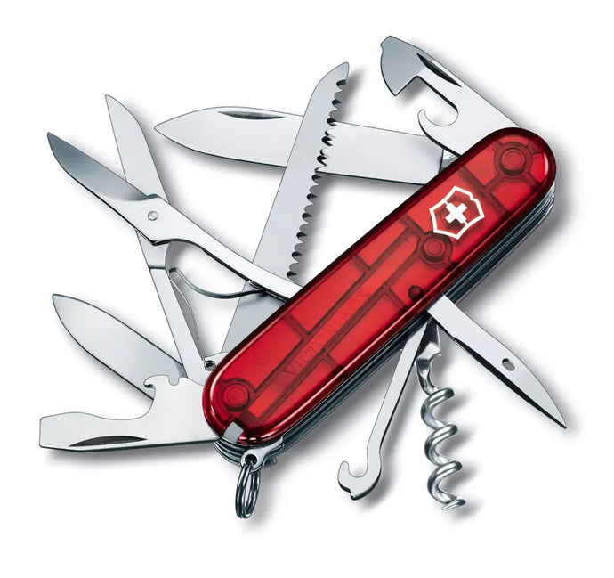 Cutit briceag, 15 functii, VICTORINOX HUNSTMAN RED TRANSPARENT 1.3713.T