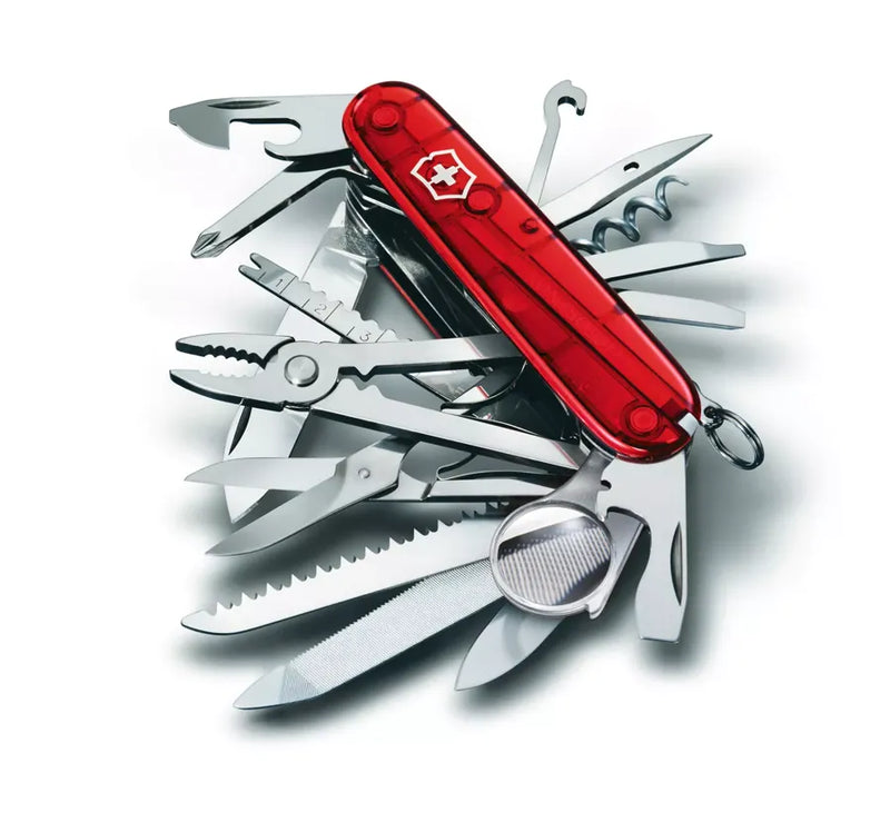 Load image into Gallery viewer, Cutit briceag, 33 functii, VICTORINOX SWISS CHAMP TRANSPARENT RED 1.6795.T
