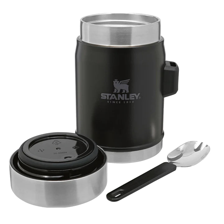 Încărcați imaginea în vizualizatorul Galerie, Termos de mancare STANLEY LEGENDARY FOOR JAR &amp; SPORK 0.4 L MATTE BLACK PEBBLE 10-09382-005
