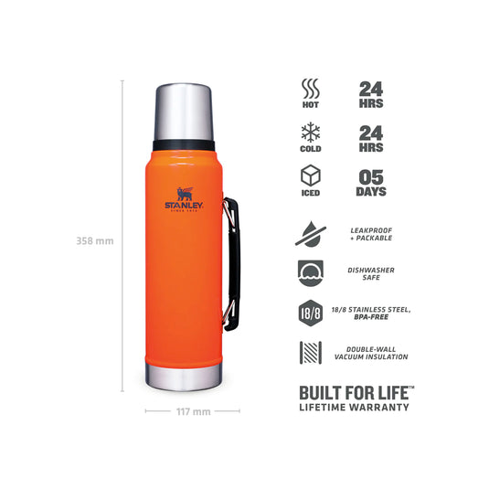 Termos Stanley Legendary Classic Bottle, 1 Litru - BLAZE ORANGE