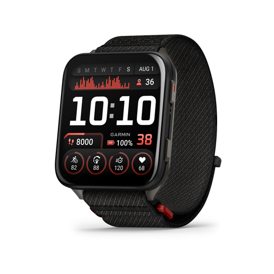 GARMIN - VENU X1 - SMARTWATCH CU GPS ȘI AMOLED - NEGRU CU SPATE DIN TITAN ARGINTIU ȘI CUREA DIN NAILON COMFORTFIT NEAGRĂ