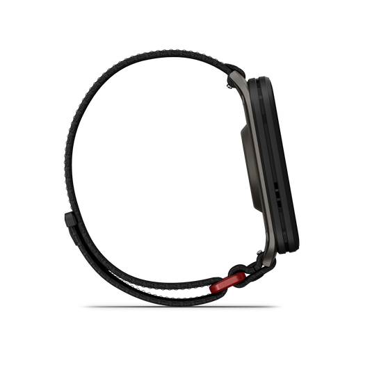 GARMIN - VENU X1 - SMARTWATCH CU GPS ȘI AMOLED - NEGRU CU SPATE DIN TITAN ARGINTIU ȘI CUREA DIN NAILON COMFORTFIT NEAGRĂ