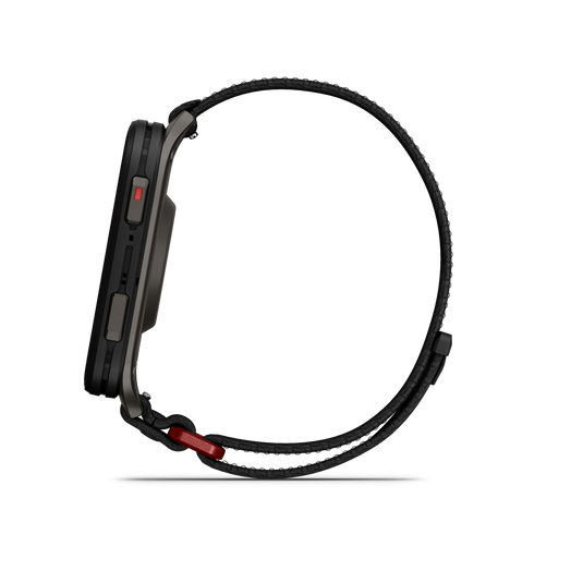 GARMIN - VENU X1 - SMARTWATCH CU GPS ȘI AMOLED - NEGRU CU SPATE DIN TITAN ARGINTIU ȘI CUREA DIN NAILON COMFORTFIT NEAGRĂ