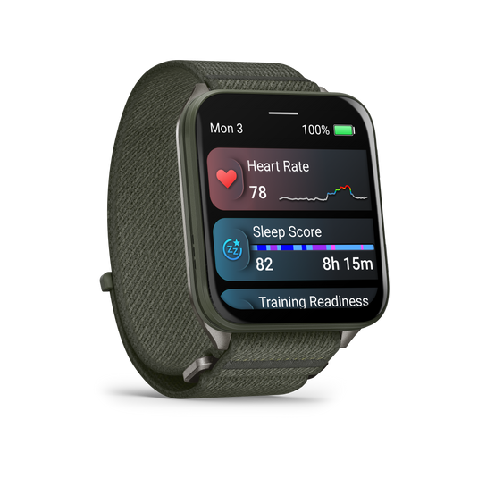 GARMIN - VENU X1 - SMARTWATCH CU GPS ȘI AMOLED - MOSS CU SPATE DIN TITAN ARGINTIU ȘI CUREA DIN NAILON COMFORTFIT MOSS