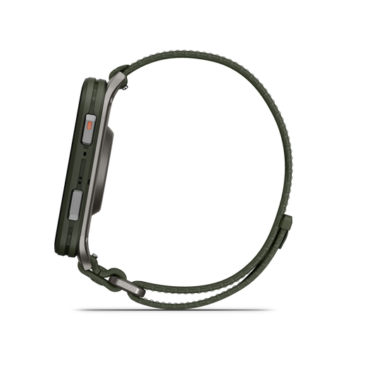 GARMIN - VENU X1 - SMARTWATCH CU GPS ȘI AMOLED - MOSS CU SPATE DIN TITAN ARGINTIU ȘI CUREA DIN NAILON COMFORTFIT MOSS