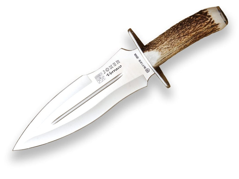 Încărcați imaginea în vizualizatorul Galerie, Cutit pentru injunghiere Joker Chamois, maner corn cerb, lama 33cm CO30
