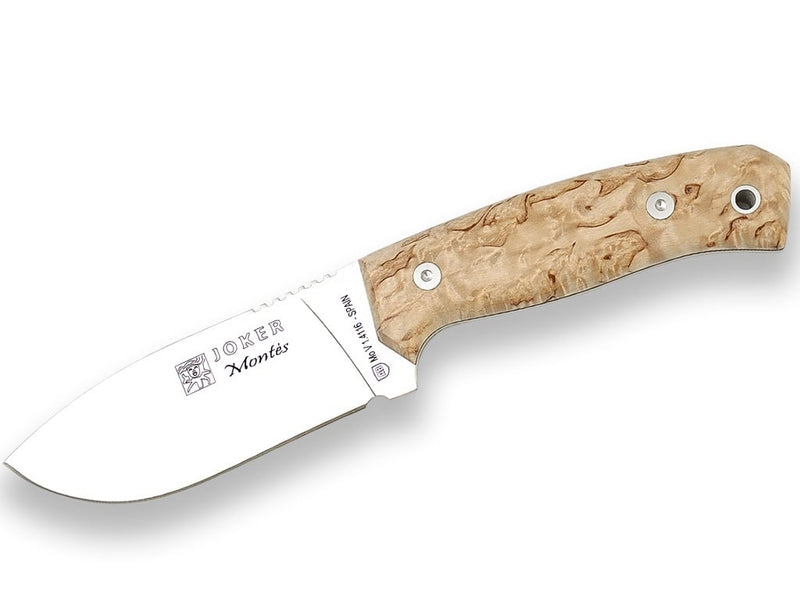 Load image into Gallery viewer, Cutit pentru outdoor Joker Montes II, maner lemn mesteacan cret, lama full tang 11cm CL58
