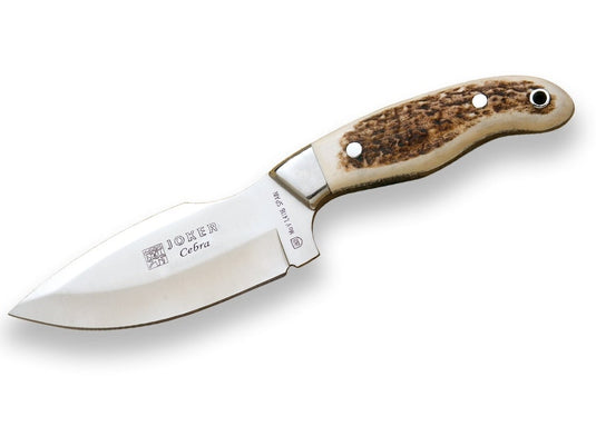 Cutit pentru vanatoare Joker Lince, maner corn cerb, lama full tang tais dublu 15.5cm CC43