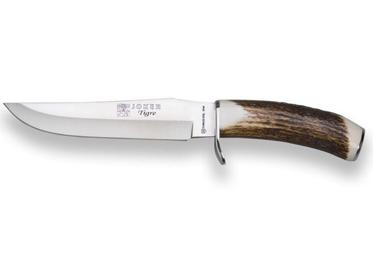 Cutit pentru vanatoare Joker Tigre, maner corn cerb, lama 14cm CN33