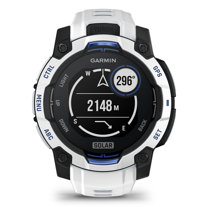 Încărcați imaginea în vizualizatorul Galerie, Instinct 3 - 45 mm Solar - Whitestone with Whitestone | Bolt Blue Band
