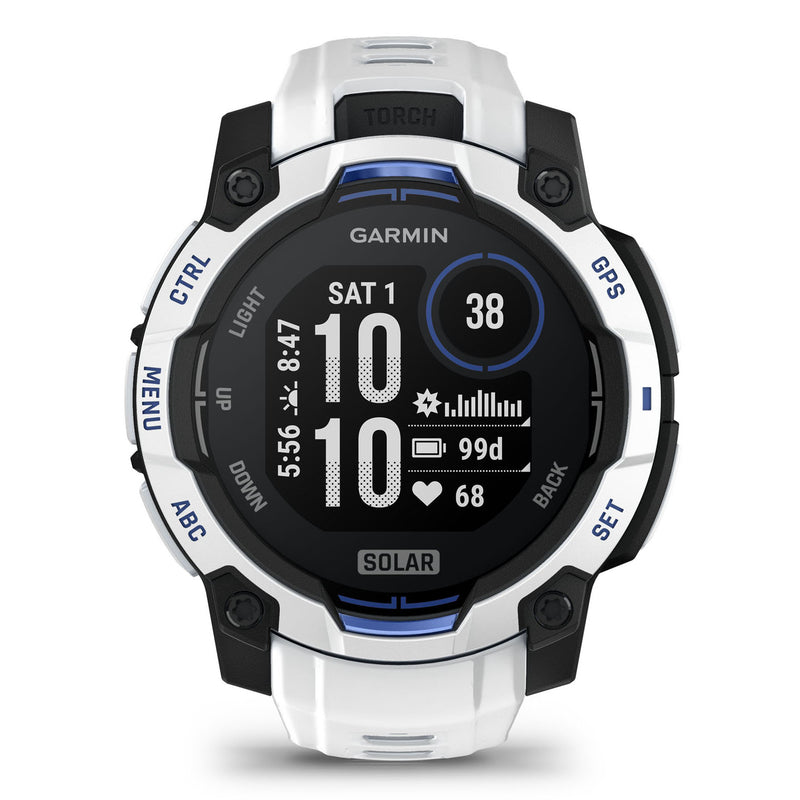 Încărcați imaginea în vizualizatorul Galerie, Instinct 3 - 45 mm Solar - Whitestone with Whitestone | Bolt Blue Band
