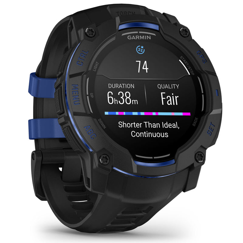 Încărcați imaginea în vizualizatorul Galerie, Instinct 3 - 50 mm AMOLED - Black with Black | Bolt Blue Band
