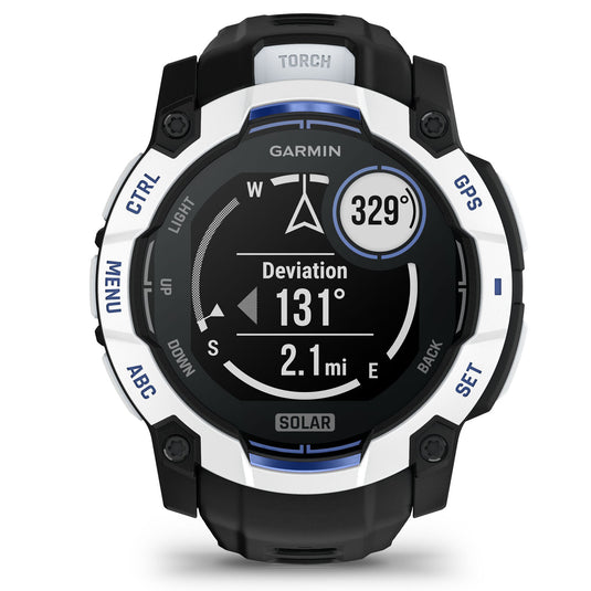 Instinct 3 - 50 mm Solar - Whitestone with Black | Bolt Blue Band