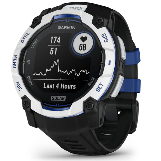 Instinct 3 - 50 mm Solar - Whitestone with Black | Bolt Blue Band