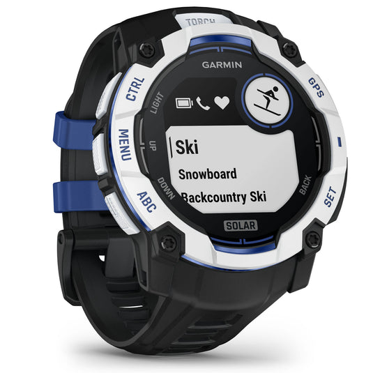 Instinct 3 - 50 mm Solar - Whitestone with Black | Bolt Blue Band