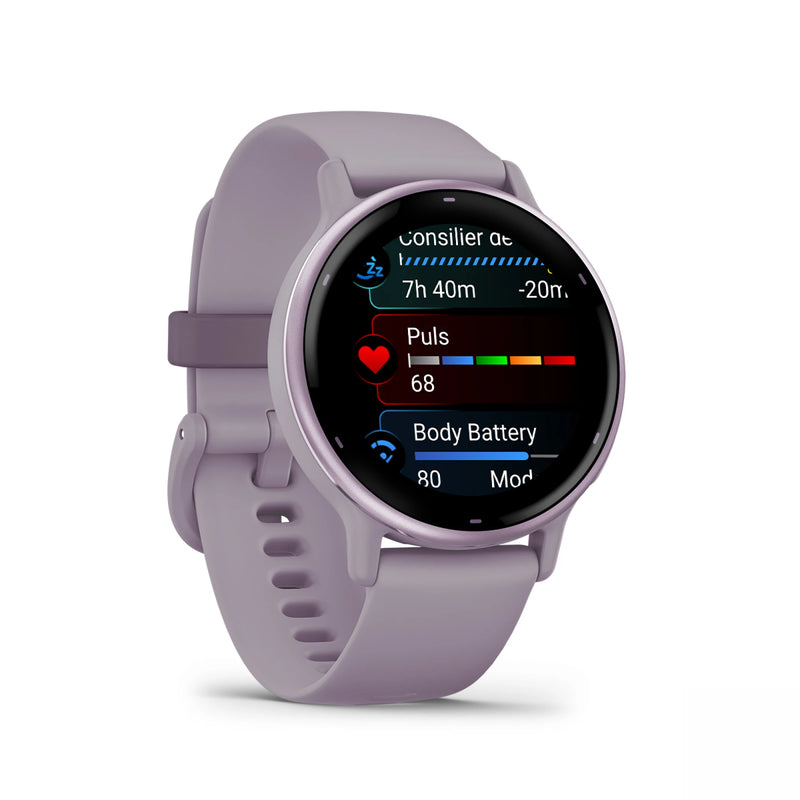 Încărcați imaginea în vizualizatorul Galerie, Ceas Garmin - Vivoactive 5 smartwatch cu GPS și AMOLED - ramă mov orchid din aluminiu, carcasă mov şi bratara din silicon
