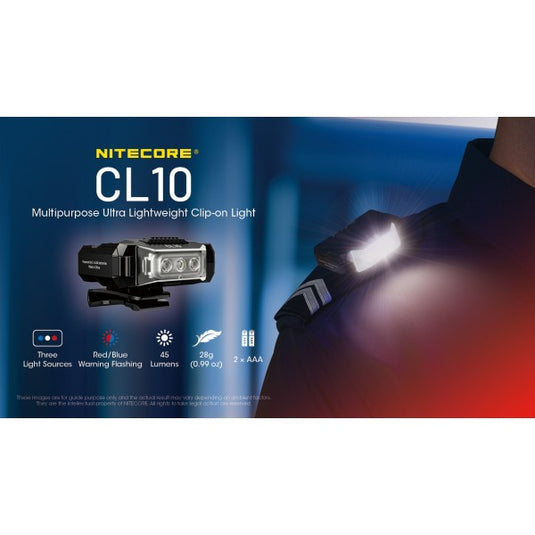 Lanterna Clip-ON, 45 Lumeni, Lumina Rosie si Albastra Secundara, NITECORE CL10